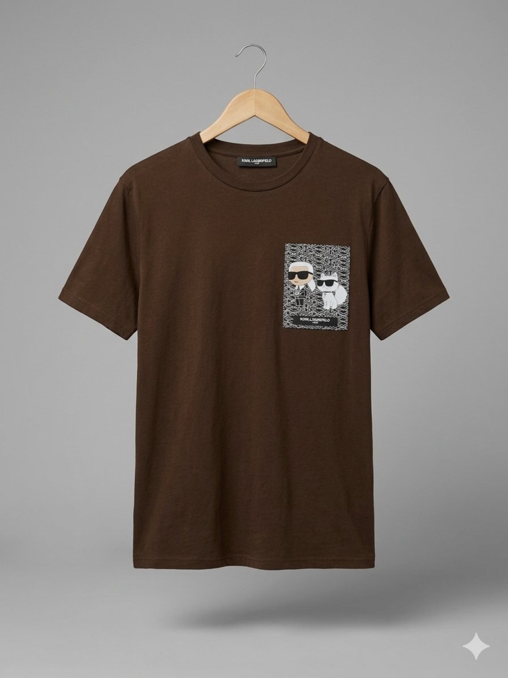 Karl Lagerfeld Brown Graphic Pocket Tee with Icon Print